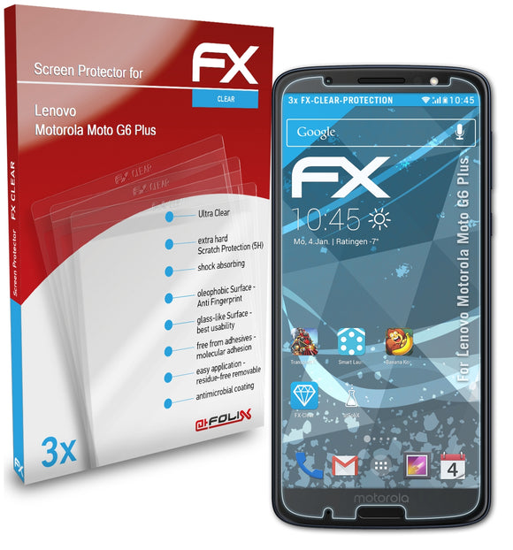 atFoliX FX-Clear Schutzfolie für Lenovo Motorola Moto G6 Plus