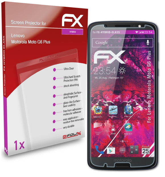 atFoliX FX-Hybrid-Glass Panzerglasfolie für Lenovo Motorola Moto G6 Plus