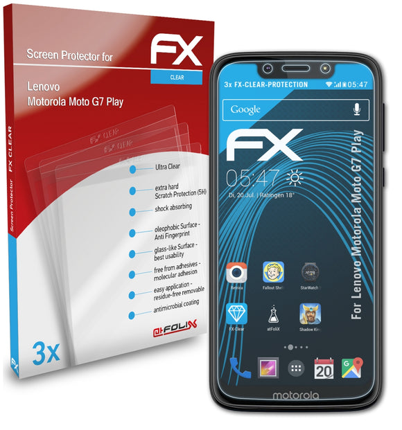 atFoliX FX-Clear Schutzfolie für Lenovo Motorola Moto G7 Play