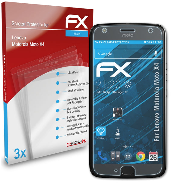 atFoliX FX-Clear Schutzfolie für Lenovo Motorola Moto X4
