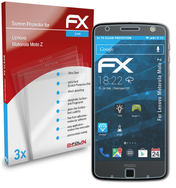 atFoliX FX-Clear Schutzfolie für Lenovo Motorola Moto Z