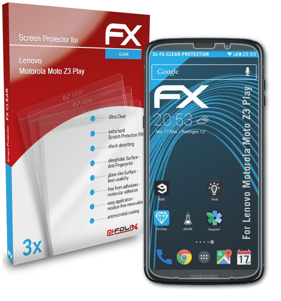 atFoliX FX-Clear Schutzfolie für Lenovo Motorola Moto Z3 Play
