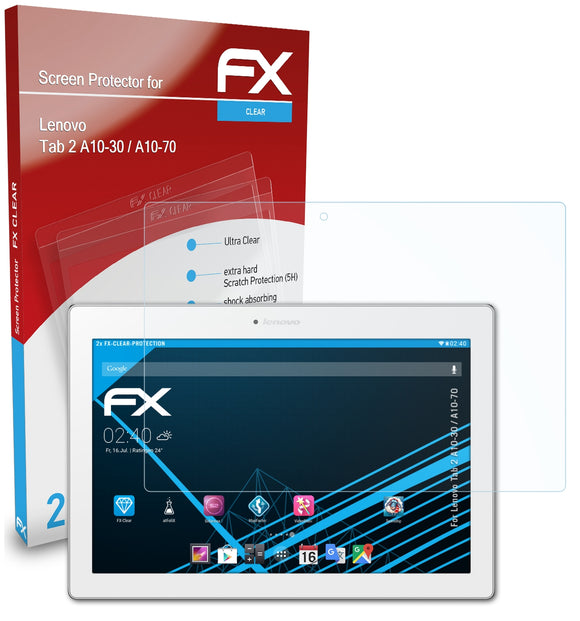 atFoliX FX-Clear Schutzfolie für Lenovo Tab 2 A10-30 / A10-70