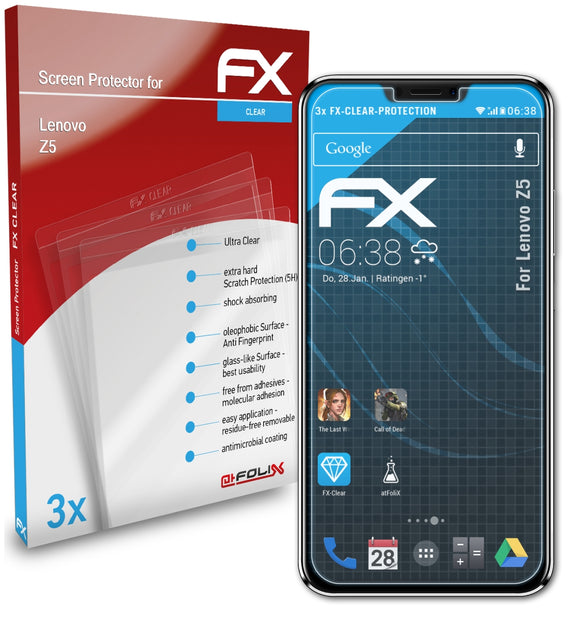 atFoliX FX-Clear Schutzfolie für Lenovo Z5