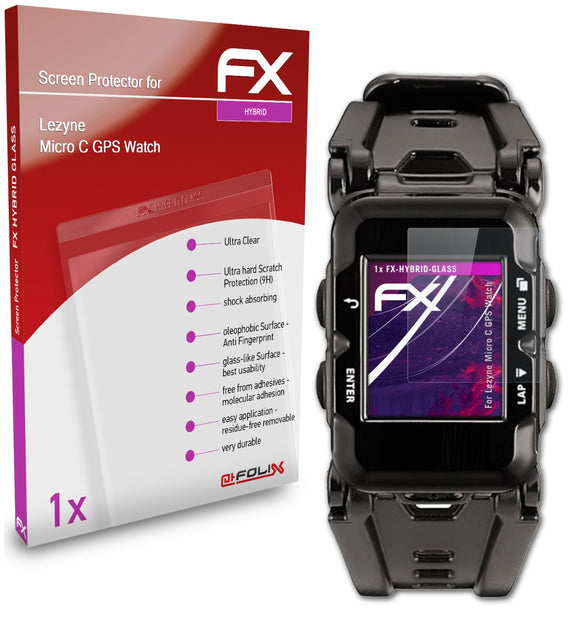 atFoliX FX-Hybrid-Glass Panzerglasfolie für Lezyne Micro C GPS Watch