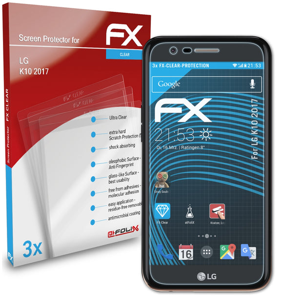 atFoliX FX-Clear Schutzfolie für LG K10 (2017)
