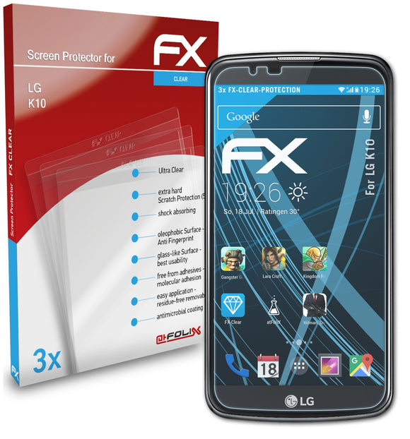 atFoliX FX-Clear Schutzfolie für LG K10