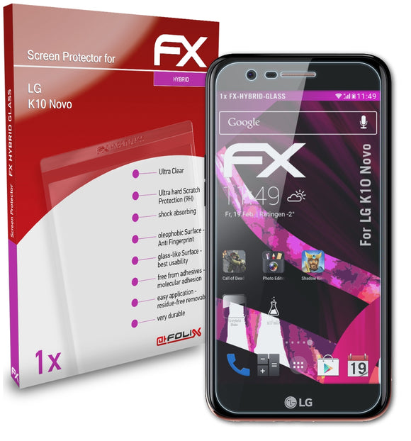 atFoliX FX-Hybrid-Glass Panzerglasfolie für LG K10 Novo