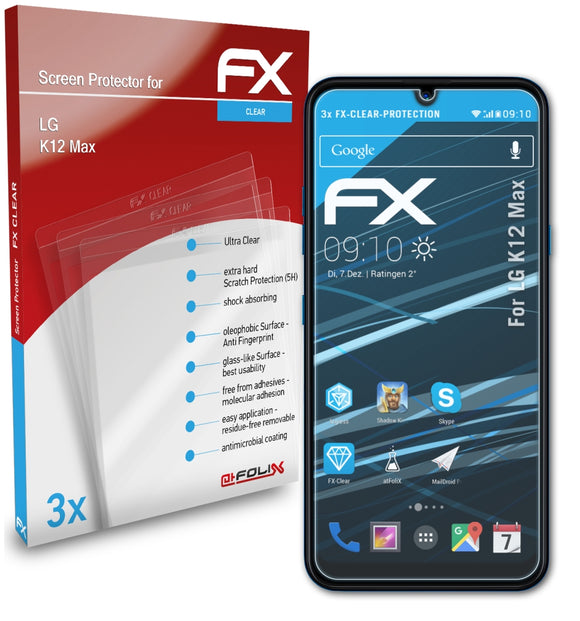 atFoliX FX-Clear Schutzfolie für LG K12 Max