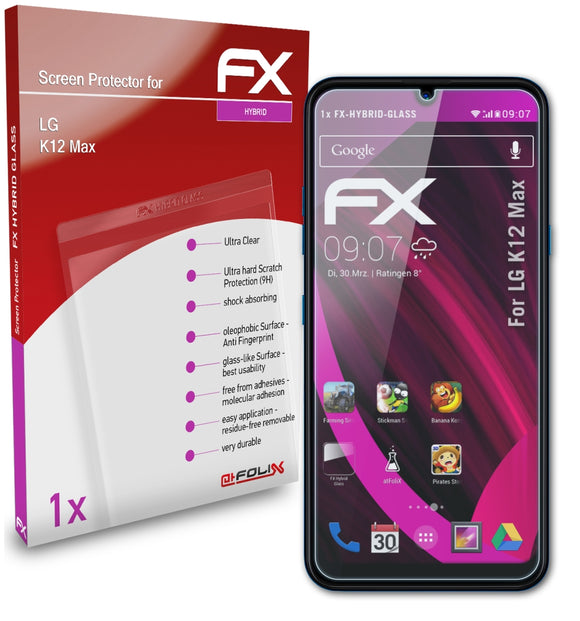 atFoliX FX-Hybrid-Glass Panzerglasfolie für LG K12 Max