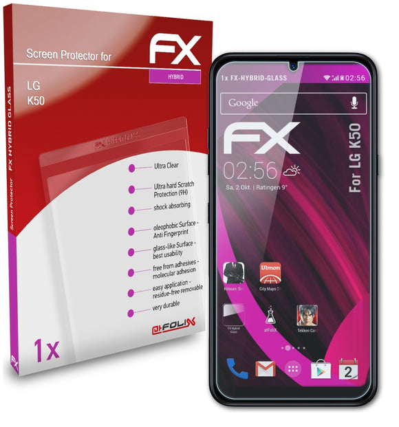 atFoliX FX-Hybrid-Glass Panzerglasfolie für LG K50