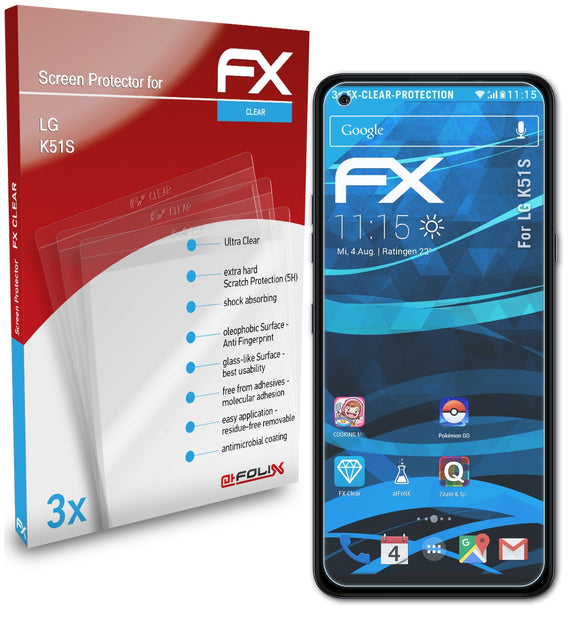 atFoliX FX-Clear Schutzfolie für LG K51S