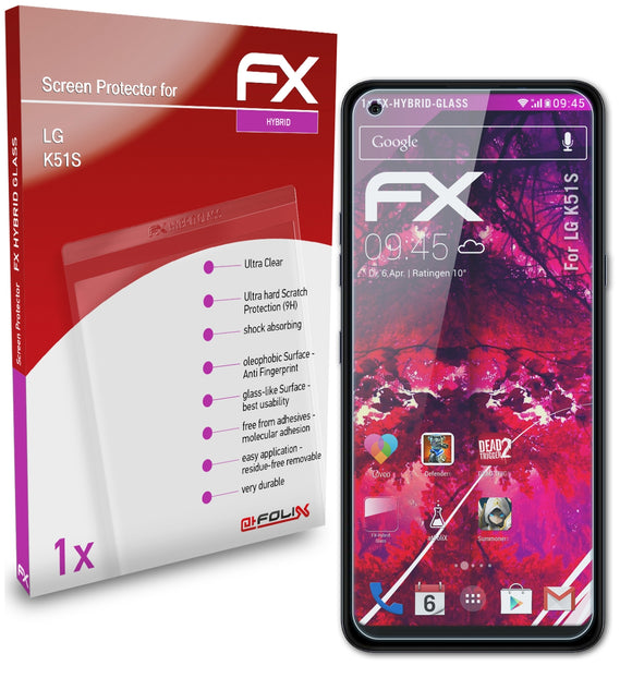 atFoliX FX-Hybrid-Glass Panzerglasfolie für LG K51S