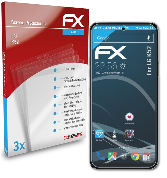 atFoliX FX-Clear Schutzfolie für LG K52