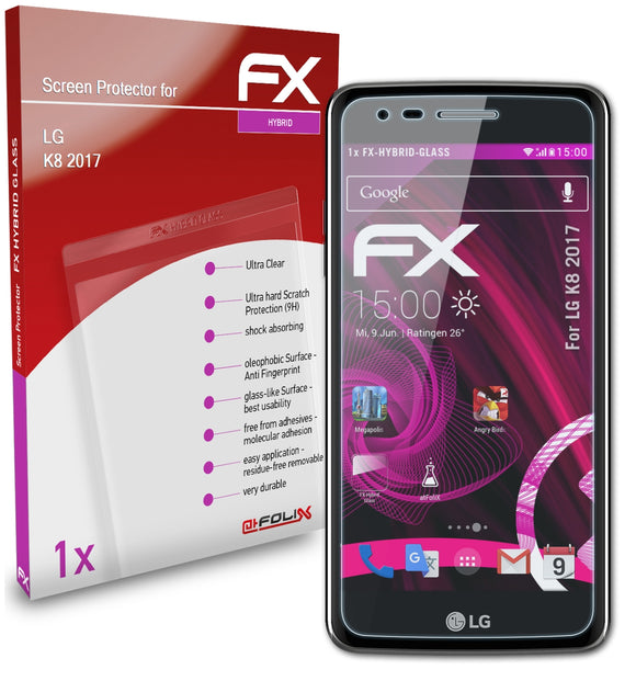 atFoliX FX-Hybrid-Glass Panzerglasfolie für LG K8 (2017)