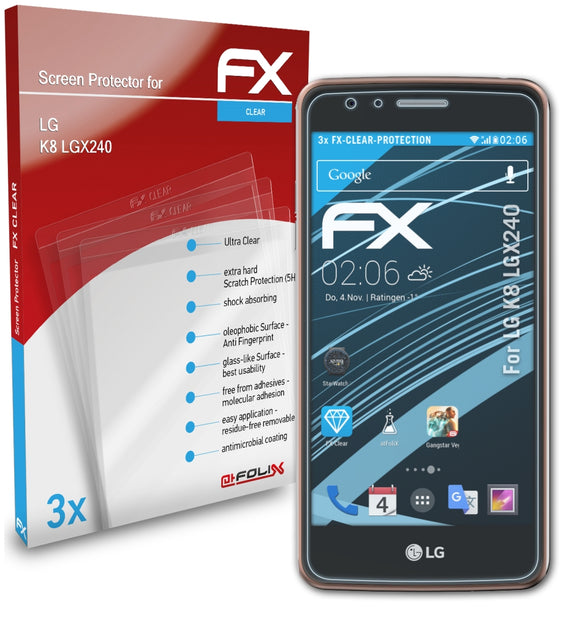 atFoliX FX-Clear Schutzfolie für LG K8 (LGX240)