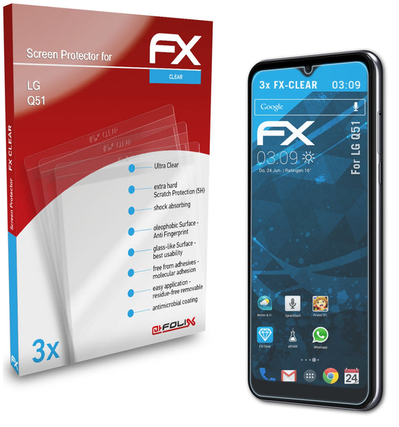 atFoliX FX-Clear Schutzfolie für LG Q51