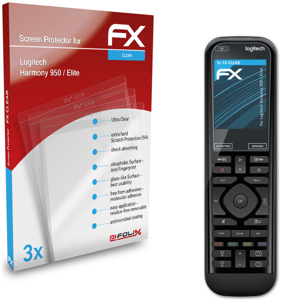 atFoliX FX-Clear Schutzfolie für Logitech Harmony 950 / Elite