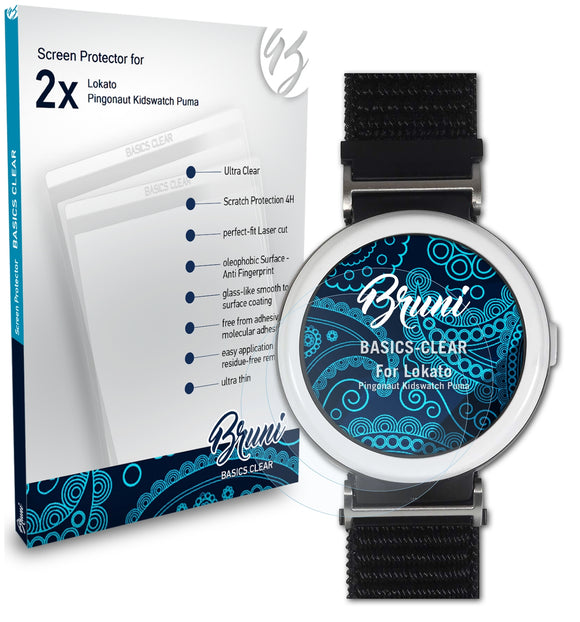 Bruni Basics-Clear Displayschutzfolie für Lokato Pingonaut Kidswatch Puma