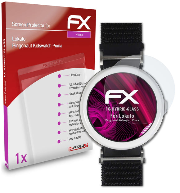 atFoliX FX-Hybrid-Glass Panzerglasfolie für Lokato Pingonaut Kidswatch Puma
