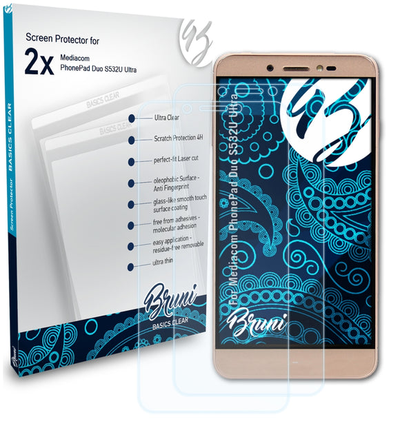 Bruni Basics-Clear Displayschutzfolie für Mediacom PhonePad Duo S532U Ultra