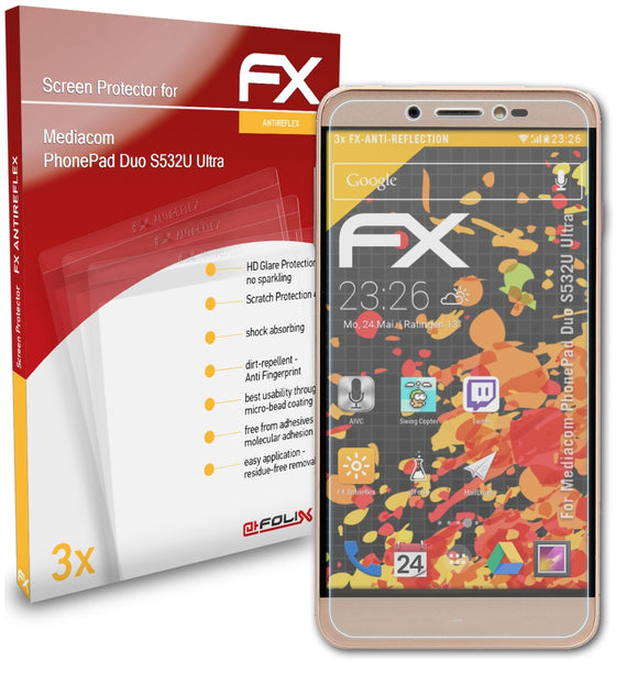 atFoliX FX-Antireflex Displayschutzfolie für Mediacom PhonePad Duo S532U Ultra