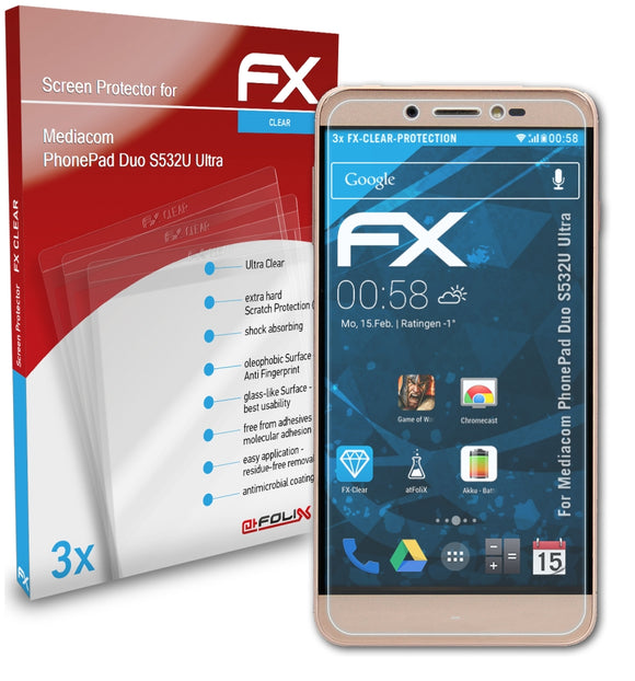 atFoliX FX-Clear Schutzfolie für Mediacom PhonePad Duo S532U Ultra