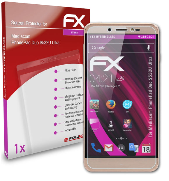 atFoliX FX-Hybrid-Glass Panzerglasfolie für Mediacom PhonePad Duo S532U Ultra