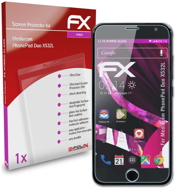 atFoliX FX-Hybrid-Glass Panzerglasfolie für Mediacom PhonePad Duo X532L