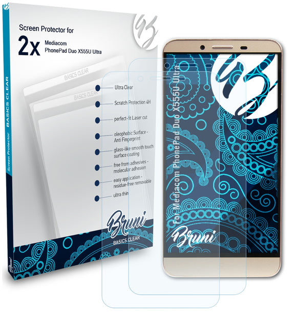 Bruni Basics-Clear Displayschutzfolie für Mediacom PhonePad Duo X555U Ultra