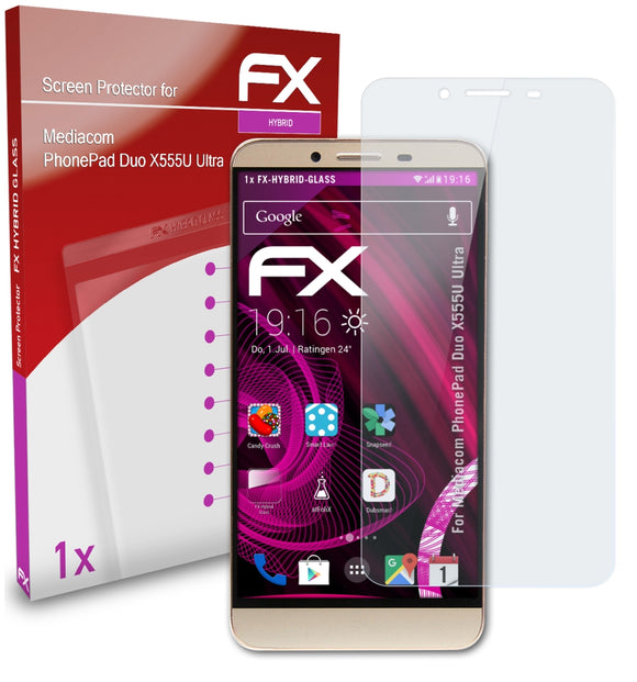 atFoliX FX-Hybrid-Glass Panzerglasfolie für Mediacom PhonePad Duo X555U Ultra