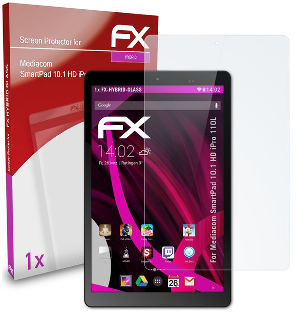 atFoliX FX-Hybrid-Glass Panzerglasfolie für Mediacom SmartPad 10.1 HD iPro 110L