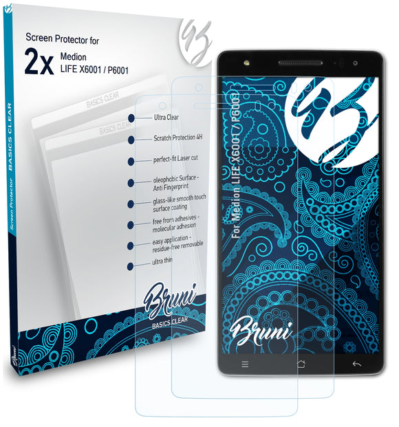 Bruni Basics-Clear Displayschutzfolie für Medion LIFE X6001 / P6001