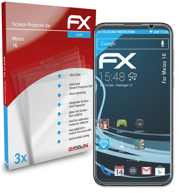 atFoliX FX-Clear Schutzfolie für Meizu 16