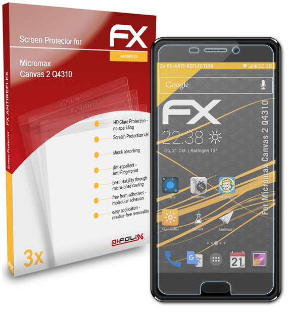 atFoliX FX-Antireflex Displayschutzfolie für Micromax Canvas 2 (Q4310)