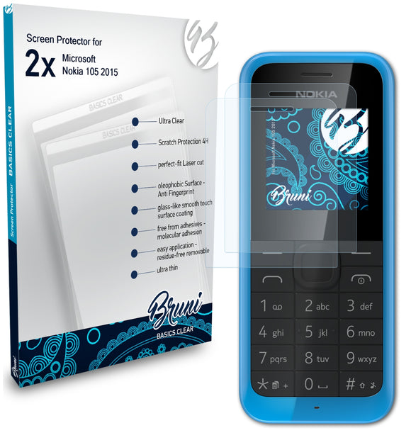 Bruni Basics-Clear Displayschutzfolie für Microsoft Nokia 105 (2015)