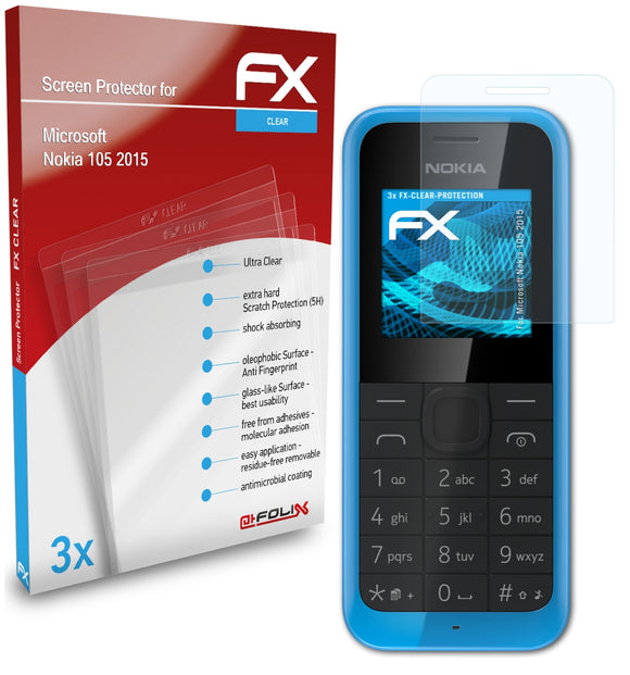 atFoliX FX-Clear Schutzfolie für Microsoft Nokia 105 (2015)