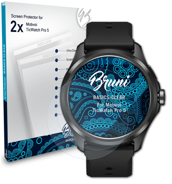 Bruni Basics-Clear Displayschutzfolie für Mobvoi TicWatch Pro 5