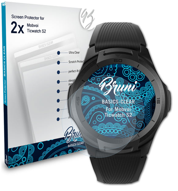 Bruni Basics-Clear Displayschutzfolie für Mobvoi Ticwatch S2