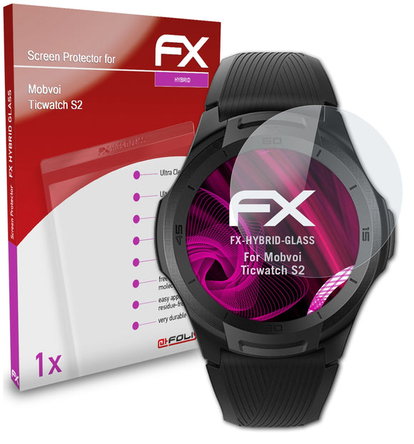 atFoliX FX-Hybrid-Glass Panzerglasfolie für Mobvoi Ticwatch S2