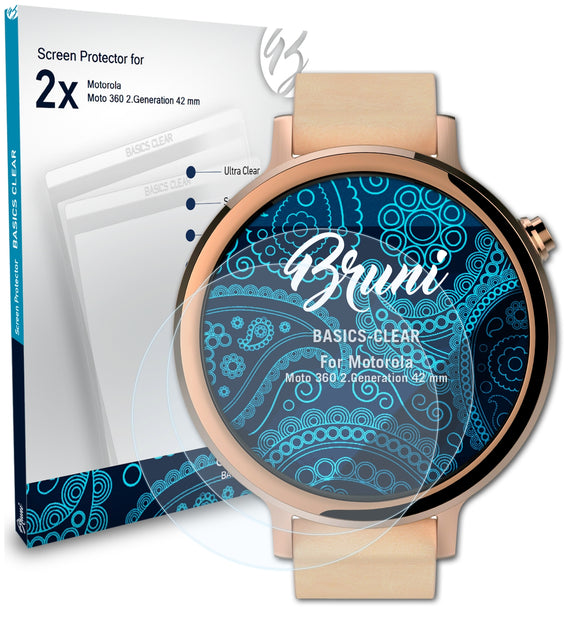 Bruni Basics-Clear Displayschutzfolie für Motorola Moto 360 2.Generation (42 mm)