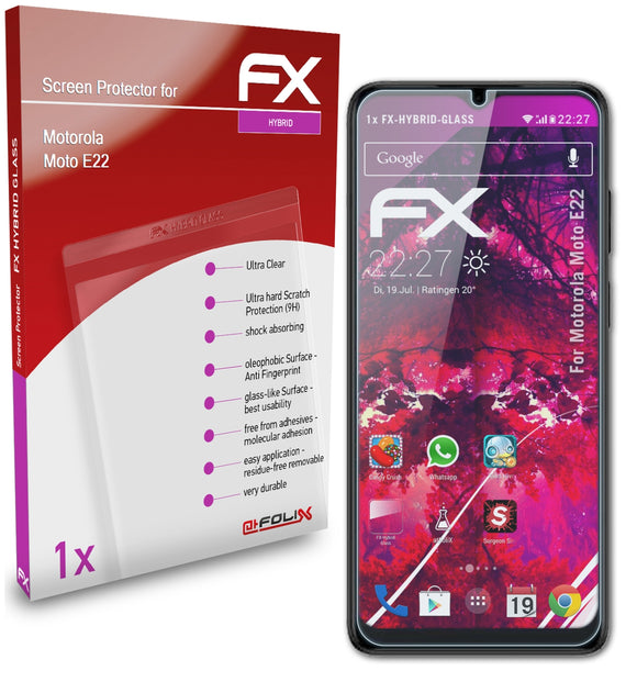 atFoliX FX-Hybrid-Glass Panzerglasfolie für Motorola Moto E22