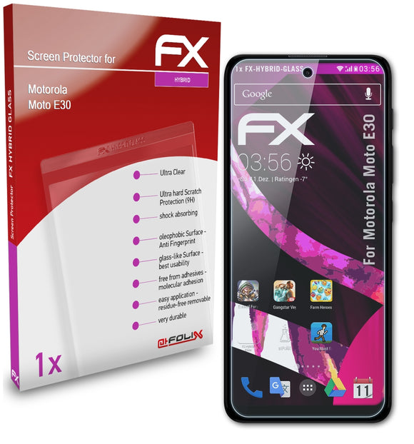 atFoliX FX-Hybrid-Glass Panzerglasfolie für Motorola Moto E30