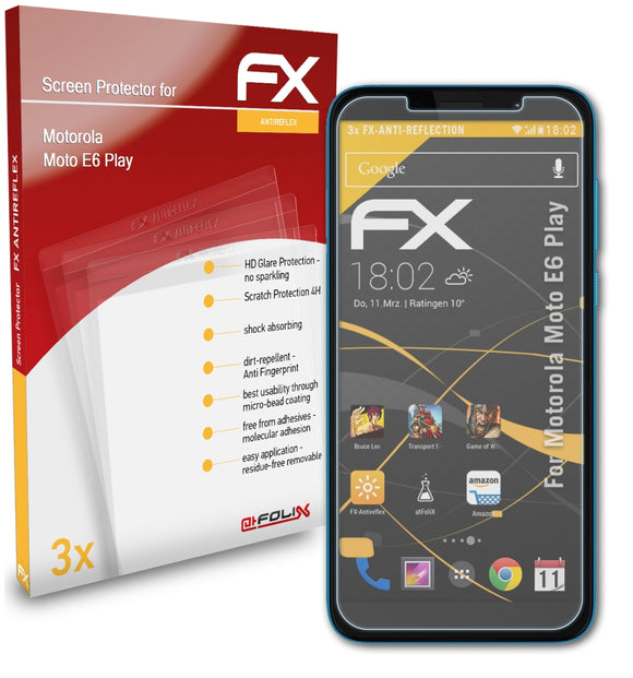 atFoliX FX-Antireflex Displayschutzfolie für Motorola Moto E6 Play
