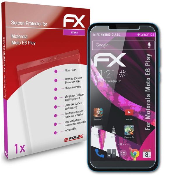 atFoliX FX-Hybrid-Glass Panzerglasfolie für Motorola Moto E6 Play