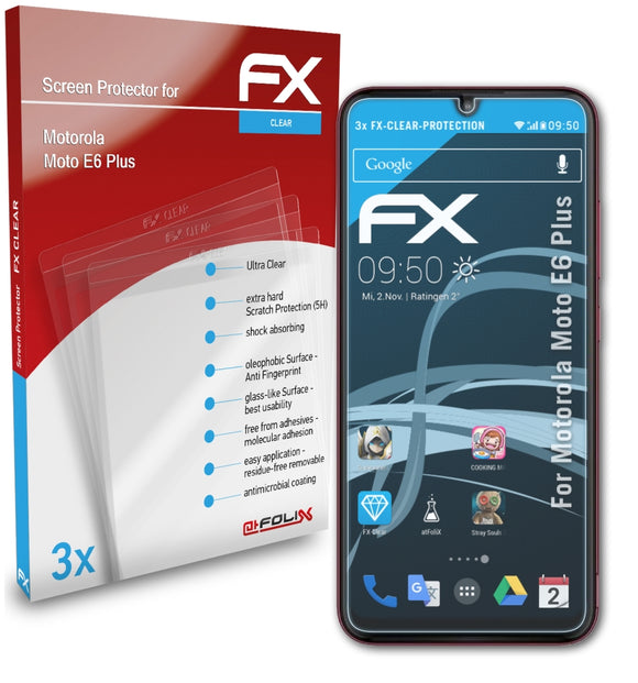 atFoliX FX-Clear Schutzfolie für Motorola Moto E6 Plus