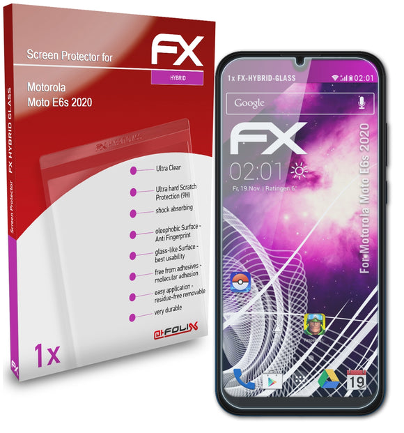atFoliX FX-Hybrid-Glass Panzerglasfolie für Motorola Moto E6s (2020)