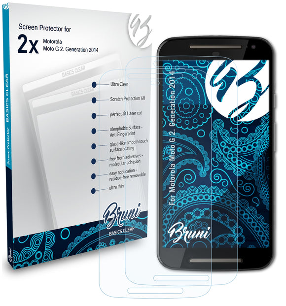 Bruni Basics-Clear Displayschutzfolie für Motorola Moto G (2. Generation 2014)