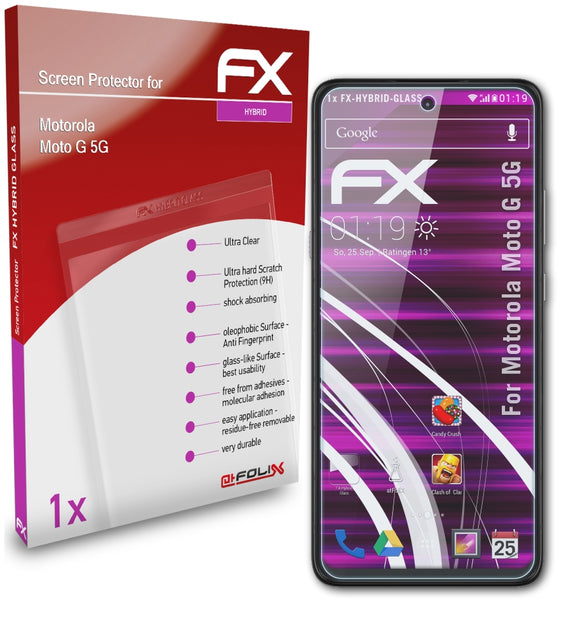 atFoliX FX-Hybrid-Glass Panzerglasfolie für Motorola Moto G 5G