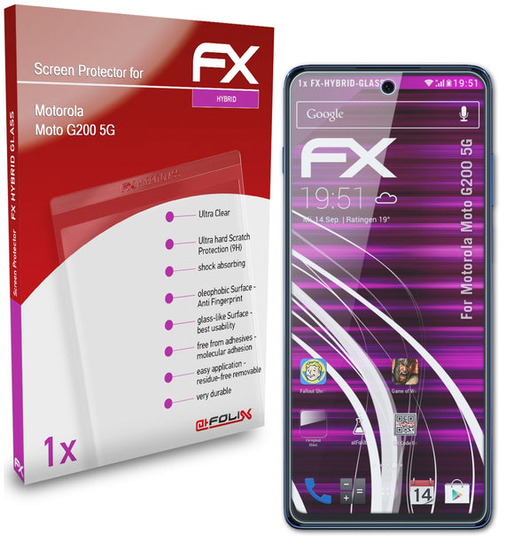 atFoliX FX-Hybrid-Glass Panzerglasfolie für Motorola Moto G200 5G